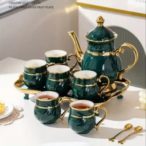 European High-End Created-Emerald Ceramic Teapot Set