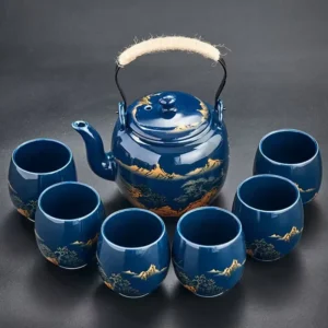ceramic handle pot tea set ( Blue )