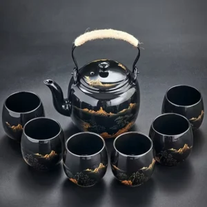 ceramic handle pot tea set (Black)